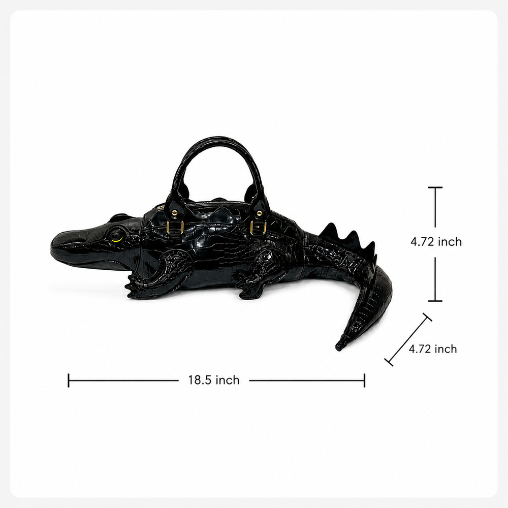 Black Alligator Crocodile Novelty Handbag Purse w/ Strap Statement Bag - Picture 11 of 11